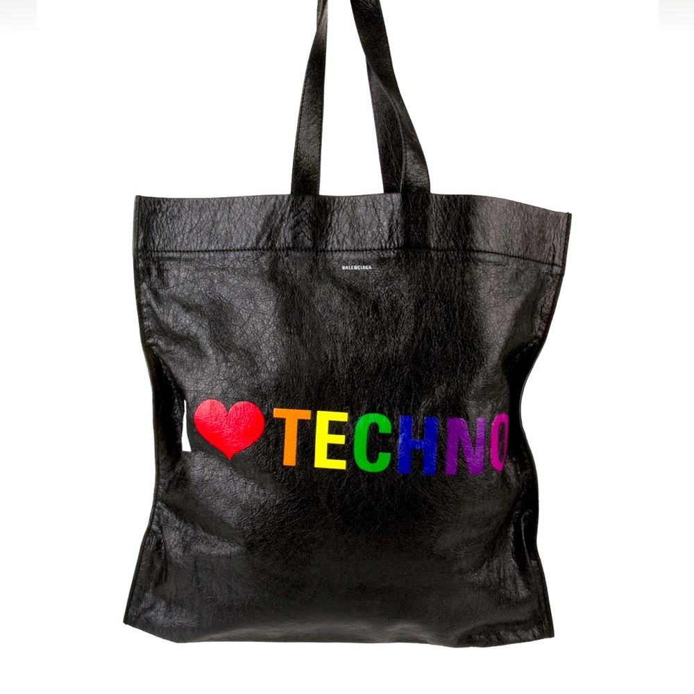Auth Balenciaga “I Love Techno” Leather Tote
